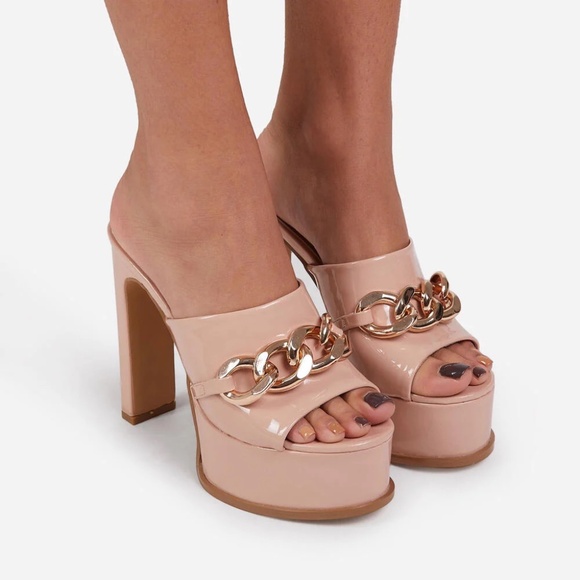NEW * Bold Chain Glam Nude Platform Mules, Size 10 - Picture 1 of 5